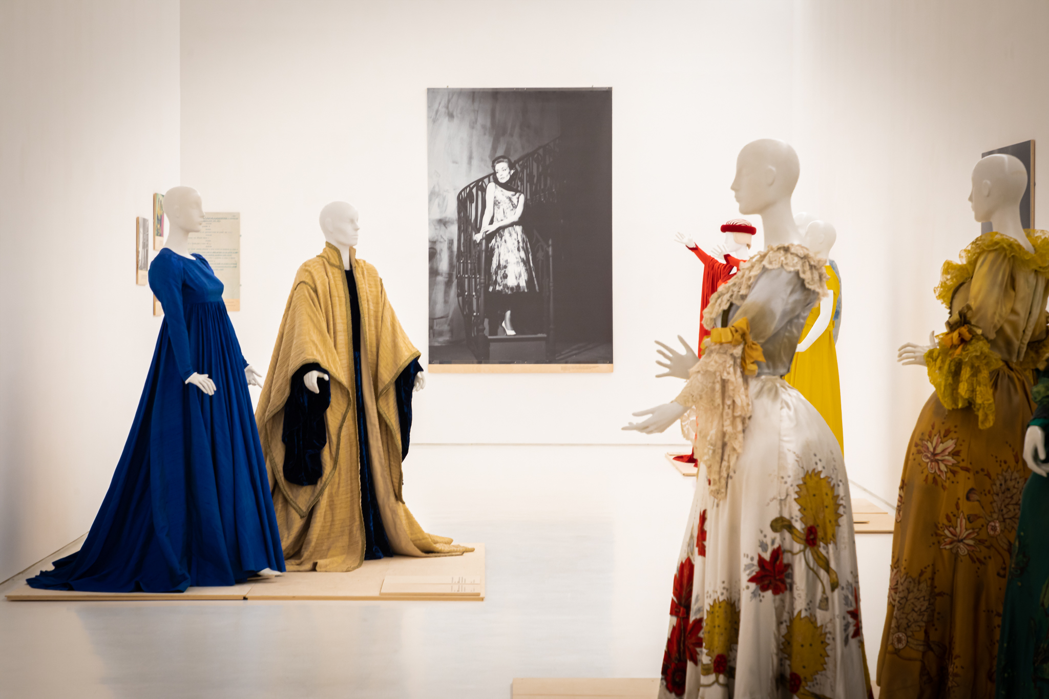 Espaço expositivo com painéis informativos e obra fotográfica