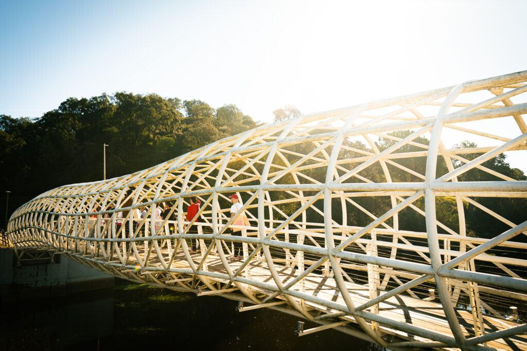 Participantes em percurso artístico junto ao rio em Ponte de Sor na Odisseia Nacional